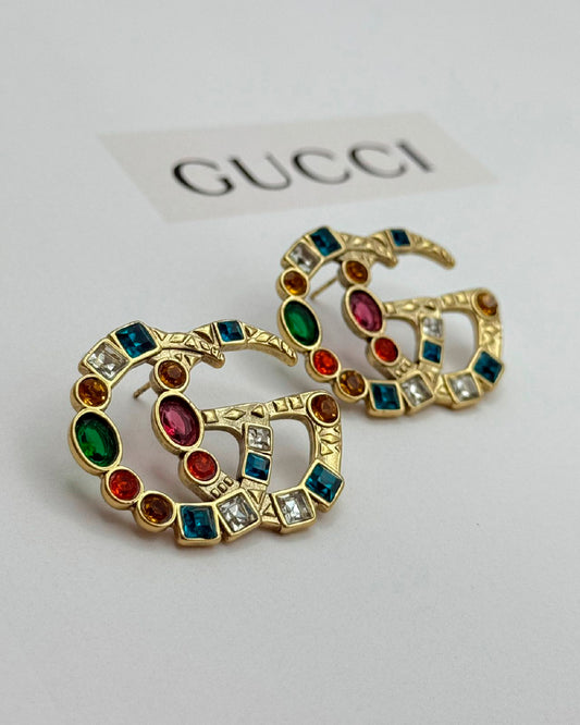 Arete Gucci piedras de colores dorado