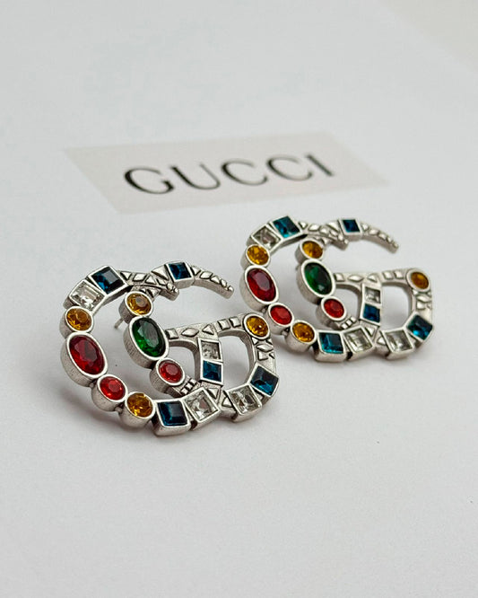 Arete Gucci piedras de colores plata