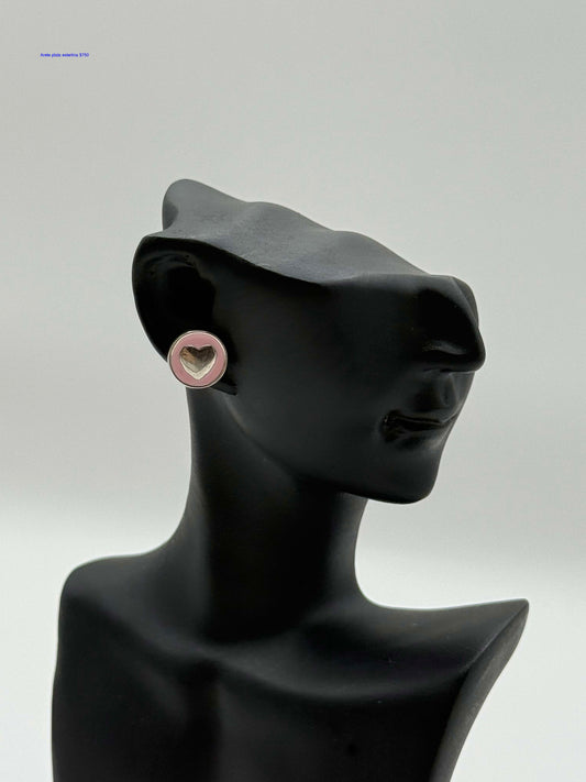 Arete Pandora Corazón Fondo Rosa Plata Esterlina